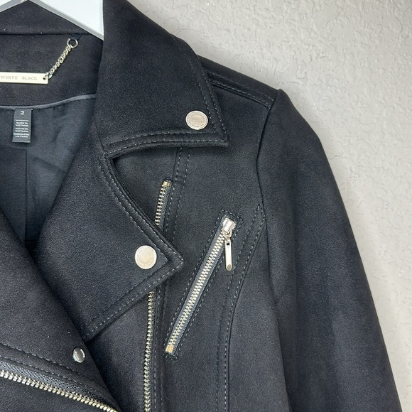 WHBM Faux Suede Vegan Moto Jacket Black with Gold Tone Zippers and Snaps Size 2 - Picture 6 of 16
